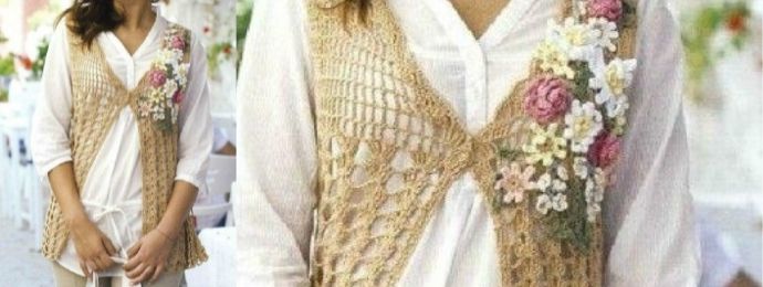 Crochet un gilet agrémenté de fleurs