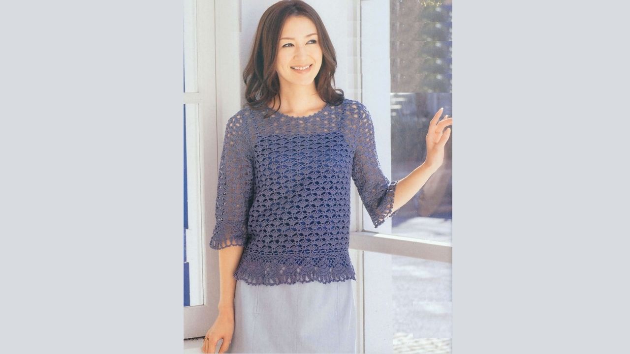 au crochet un pull demi manche au point aéré