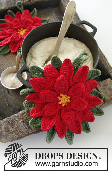 un poinsettia au crochet pour une manique de Noël
