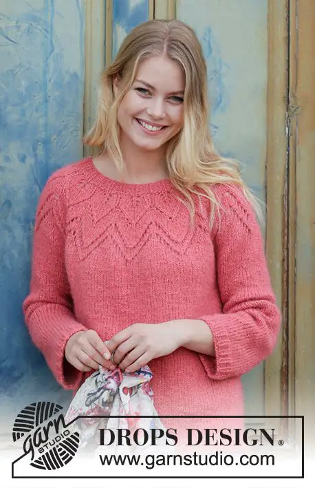 un pull top down au tricot de Drop's, pull d'hiver pour les femmes