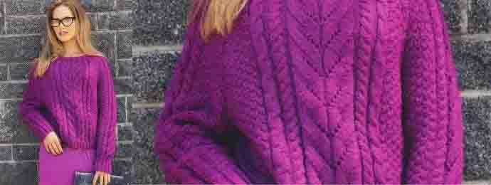 Pull à torsades et manches raglan