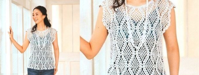 Un débardeur façon point d'ananas au crochet