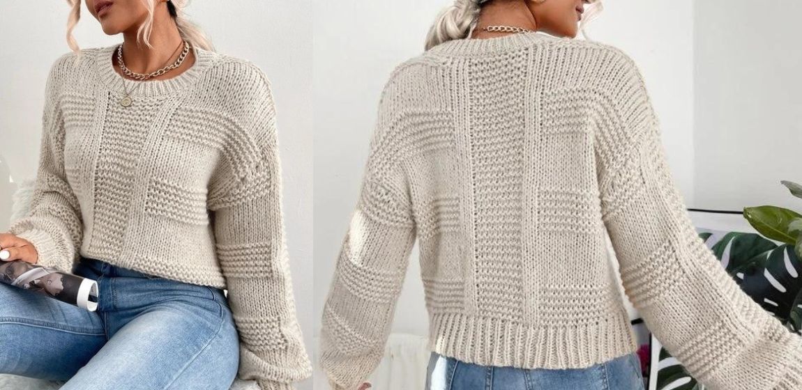 Pull Cardigan Femme – Tricot Patchwork – Manches Longues – Col V – Boutons Grenouille – Rétro