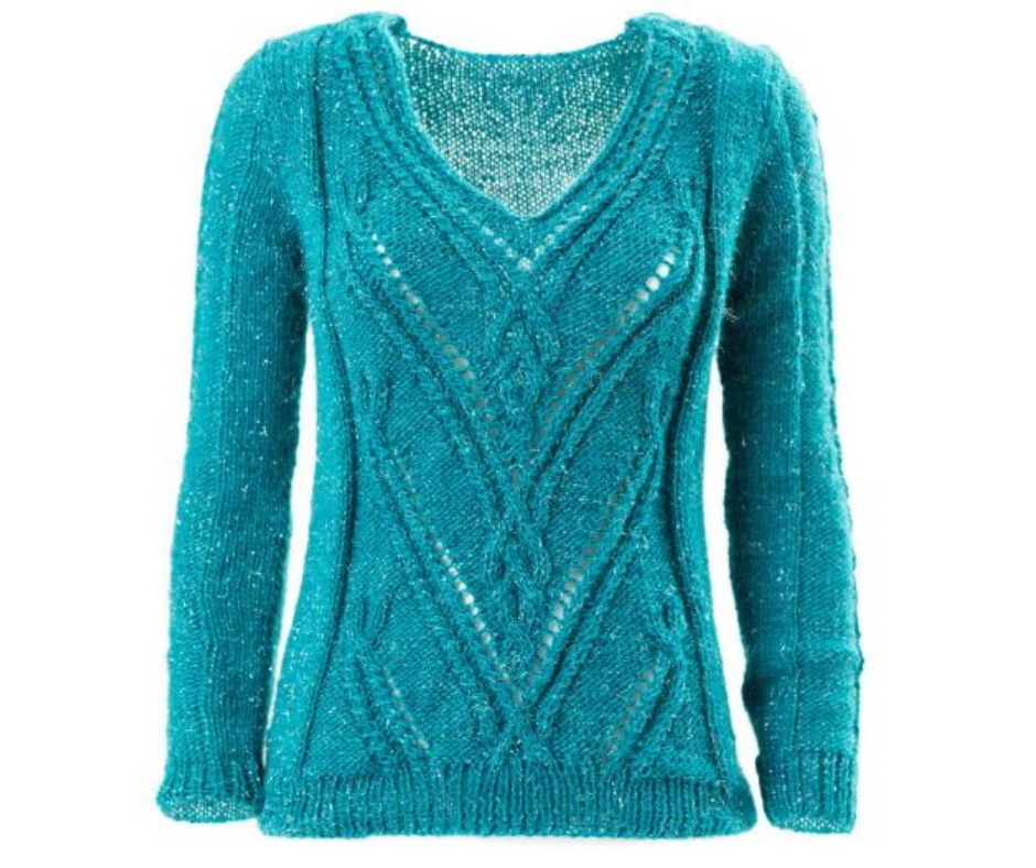 Pull French Connection à Torsades Marron - Taille S, Laine, Col V, Occasion Très Bon état